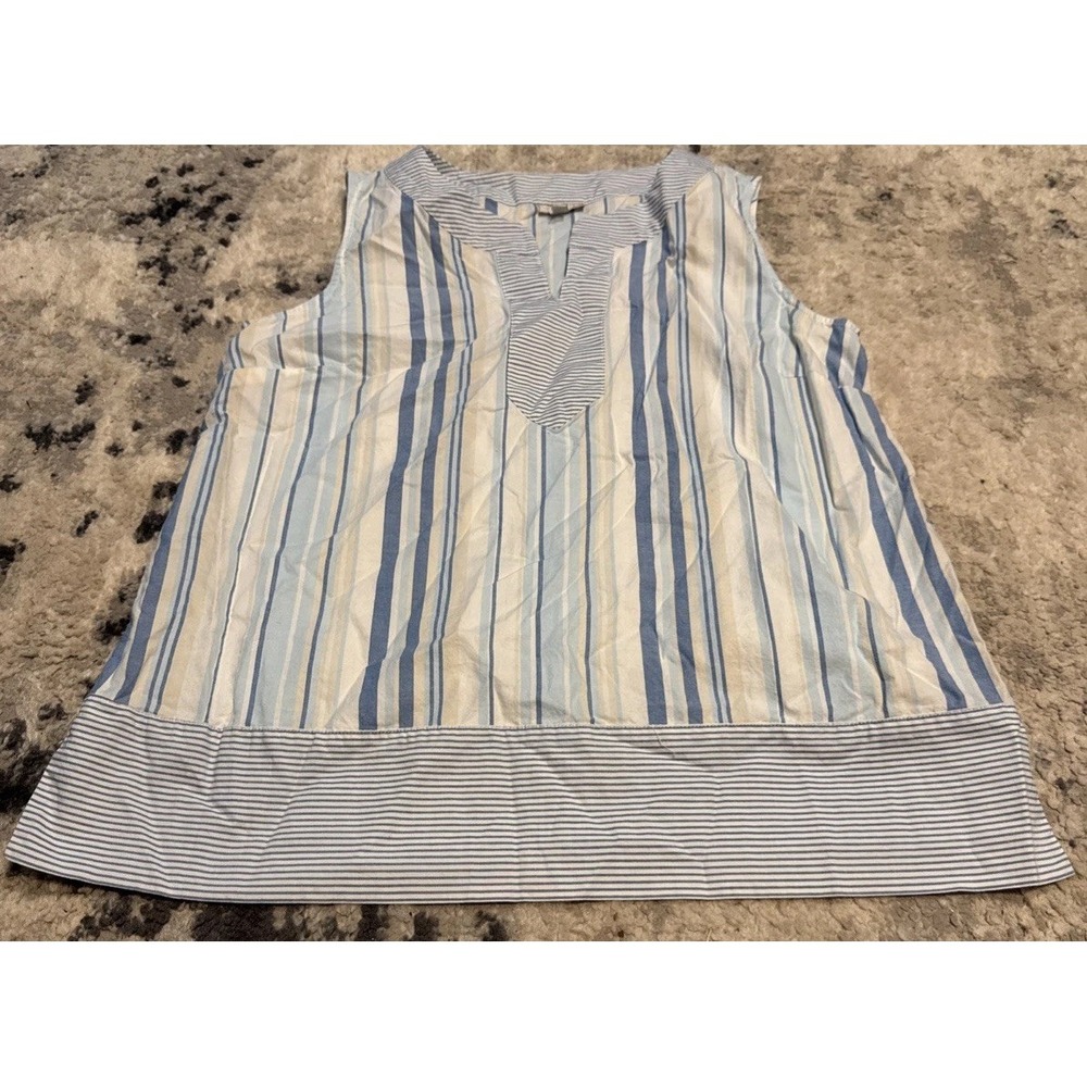 Talbots Womens Striped Sleeveless Shirt V Neck  Sz Medium Blue White Cotton